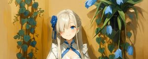 Preview wallpaper girl, smile, dress, flowers, anime, art, pose