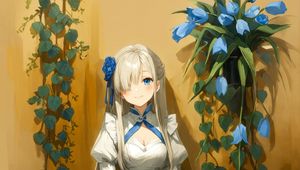 Preview wallpaper girl, smile, dress, flowers, anime, art, pose