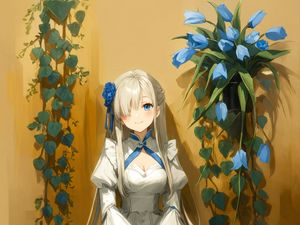 Preview wallpaper girl, smile, dress, flowers, anime, art, pose