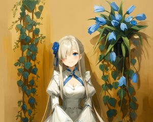 Preview wallpaper girl, smile, dress, flowers, anime, art, pose