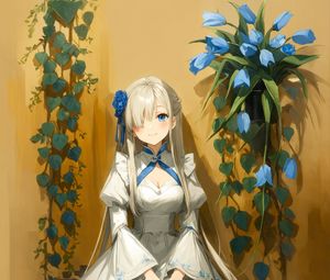 Preview wallpaper girl, smile, dress, flowers, anime, art, pose