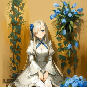 Preview wallpaper girl, smile, dress, flowers, anime, art, pose