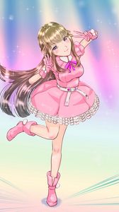 Preview wallpaper girl, smile, dress, anime, art, pink