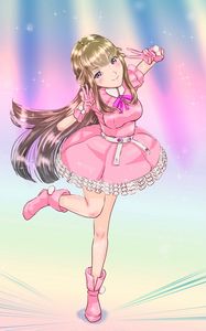 Preview wallpaper girl, smile, dress, anime, art, pink