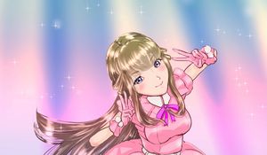 Preview wallpaper girl, smile, dress, anime, art, pink