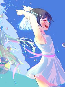 Preview wallpaper girl, smile, dress, gesture, freedom, free, anime