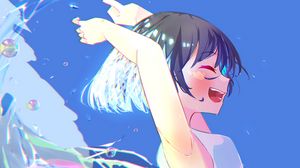 Preview wallpaper girl, smile, dress, gesture, freedom, free, anime