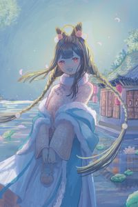 Preview wallpaper girl, smile, dress, night, anime