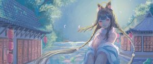 Preview wallpaper girl, smile, dress, night, anime