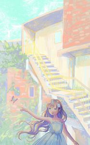 Preview wallpaper girl, smile, dress, butterfly, anime, art