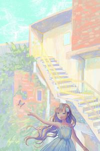 Preview wallpaper girl, smile, dress, butterfly, anime, art