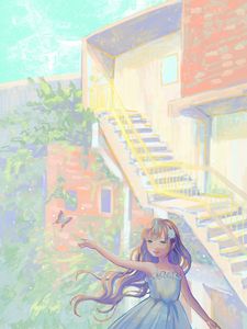 Preview wallpaper girl, smile, dress, butterfly, anime, art