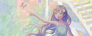 Preview wallpaper girl, smile, dress, butterfly, anime, art