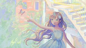 Preview wallpaper girl, smile, dress, butterfly, anime, art