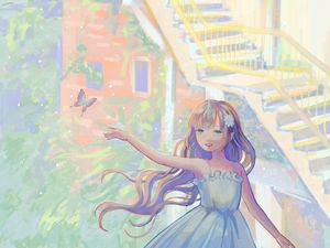 Preview wallpaper girl, smile, dress, butterfly, anime, art