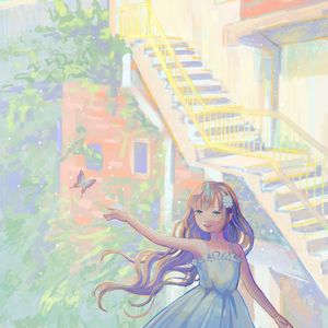 Preview wallpaper girl, smile, dress, butterfly, anime, art