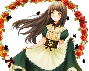 Preview wallpaper girl, smile, dress, flowers, anime, art