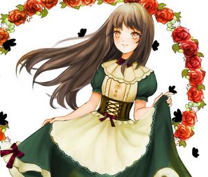 Preview wallpaper girl, smile, dress, flowers, anime, art