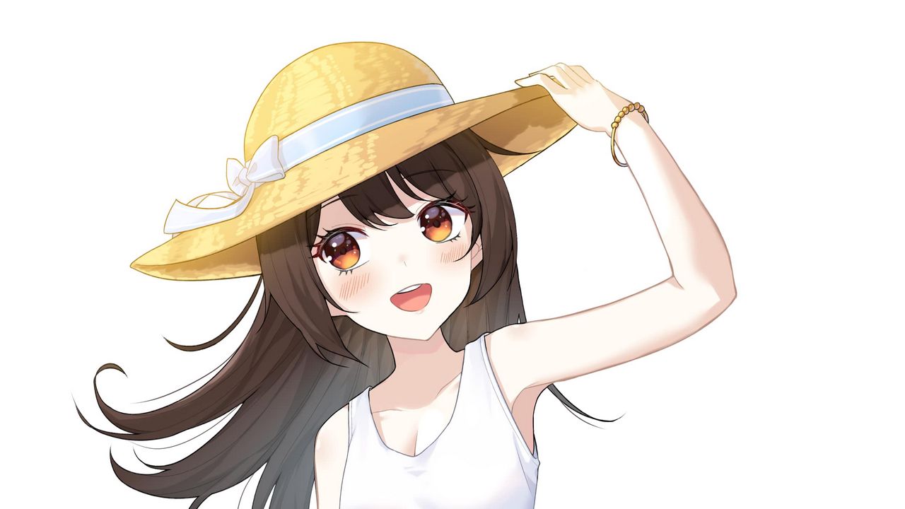 Wallpaper girl, smile, dress, hat, anime