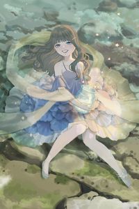 Preview wallpaper girl, smile, dress, bank, stars, anime, art