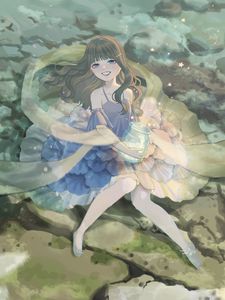 Preview wallpaper girl, smile, dress, bank, stars, anime, art