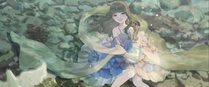 Preview wallpaper girl, smile, dress, bank, stars, anime, art