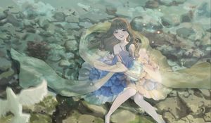 Preview wallpaper girl, smile, dress, bank, stars, anime, art