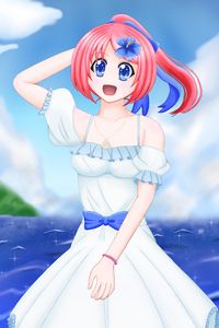 Preview wallpaper girl, smile, dress, sea, anime, art