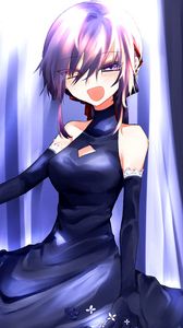 Preview wallpaper girl, smile, dress, anime, blue