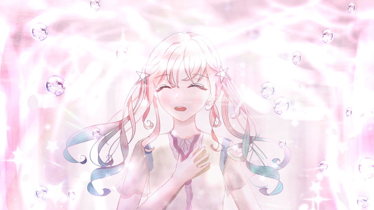 Wallpaper girl, smile, dress, glow, pink, anime