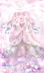 Preview wallpaper girl, smile, dress, glow, pink, anime