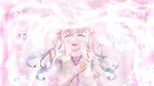 Preview wallpaper girl, smile, dress, glow, pink, anime