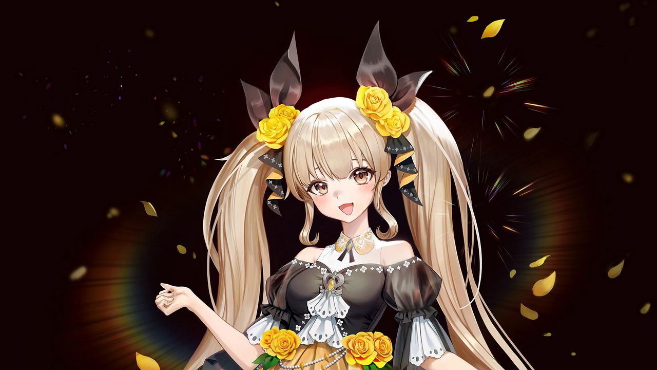 Wallpaper girl, smile, dress, ponytails, anime