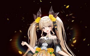 Preview wallpaper girl, smile, dress, ponytails, anime