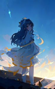 Preview wallpaper girl, smile, dress, wind, anime