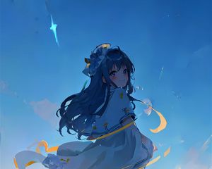 Preview wallpaper girl, smile, dress, wind, anime