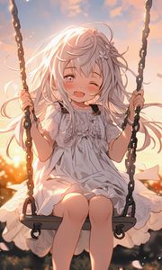 Preview wallpaper girl, smile, dress, swing, anime