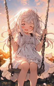 Preview wallpaper girl, smile, dress, swing, anime