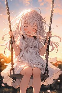 Preview wallpaper girl, smile, dress, swing, anime