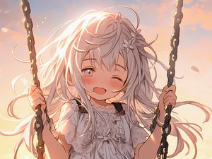 Preview wallpaper girl, smile, dress, swing, anime