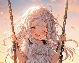 Preview wallpaper girl, smile, dress, swing, anime