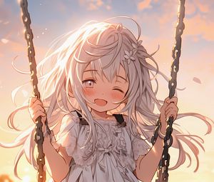 Preview wallpaper girl, smile, dress, swing, anime