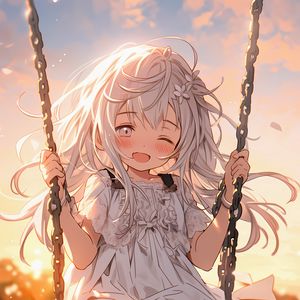 Preview wallpaper girl, smile, dress, swing, anime