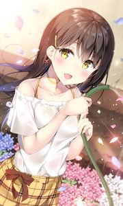 Preview wallpaper girl, smile, drops, water, anime