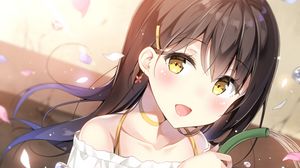 Preview wallpaper girl, smile, drops, water, anime