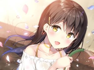 Preview wallpaper girl, smile, drops, water, anime