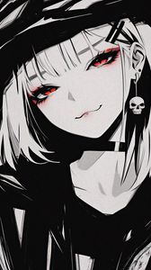 Preview wallpaper girl, smile, earring, skull, art, anime