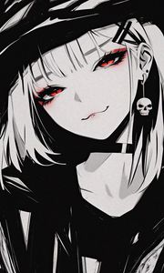 Preview wallpaper girl, smile, earring, skull, art, anime