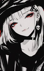 Preview wallpaper girl, smile, earring, skull, art, anime