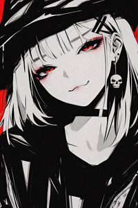 Preview wallpaper girl, smile, earring, skull, art, anime